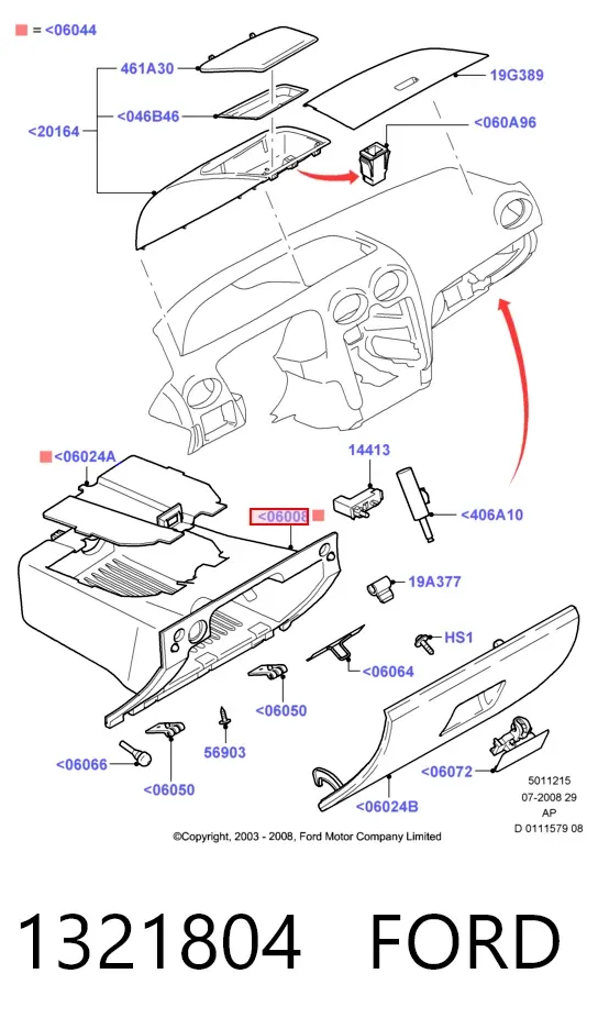 Caixa para porta-luvas (porta-luvas) Ford Kuga I