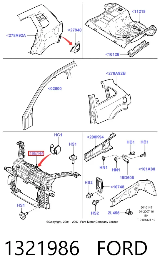 Suporte do radiador montado (painel de montagem de fixação das luzes) 1321986 Ford