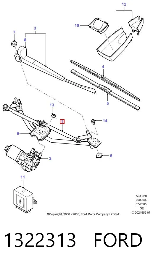Trapézio de limpador pára-brisas 1322313 Ford