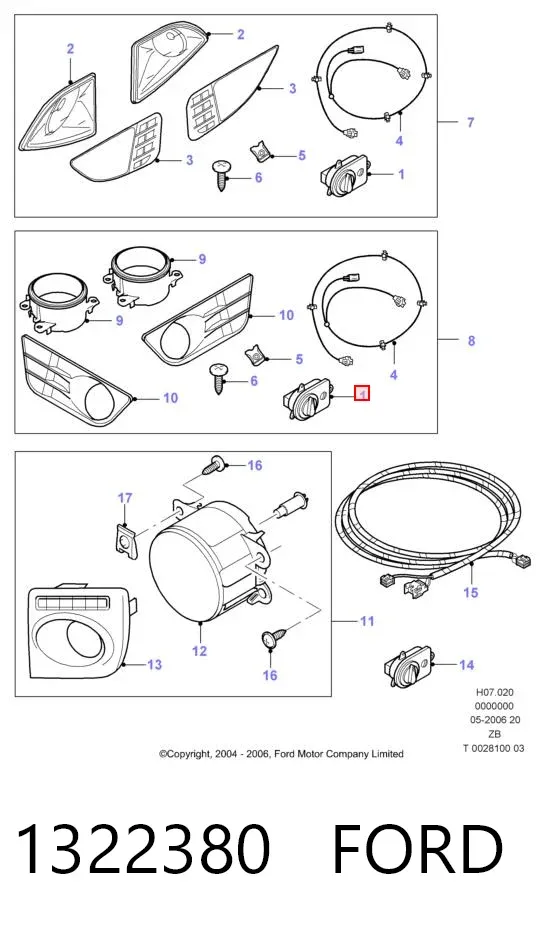 Comutador das luzes no "painel de instrumentos" 1322380 Ford