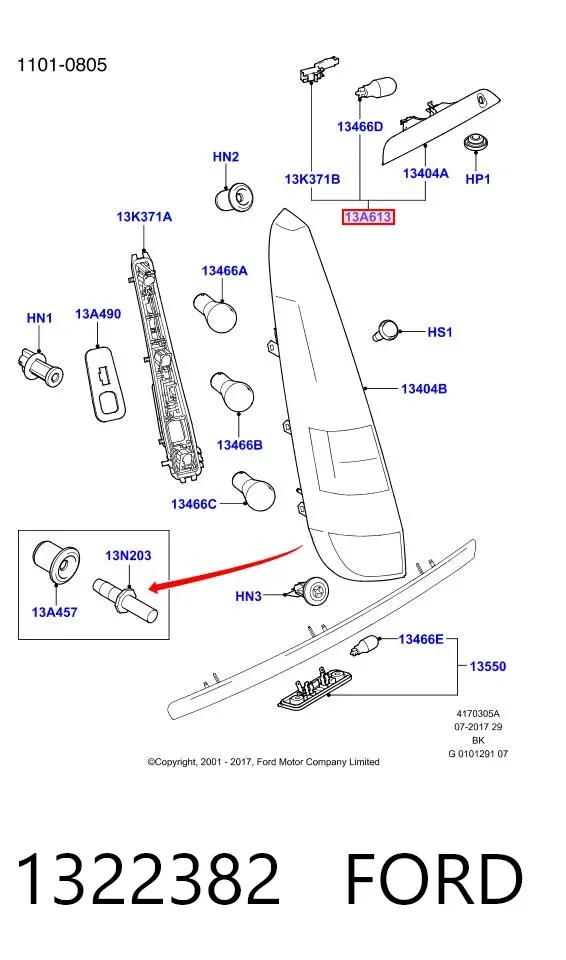 Sinal de parada traseiro adicional 1322382 Ford