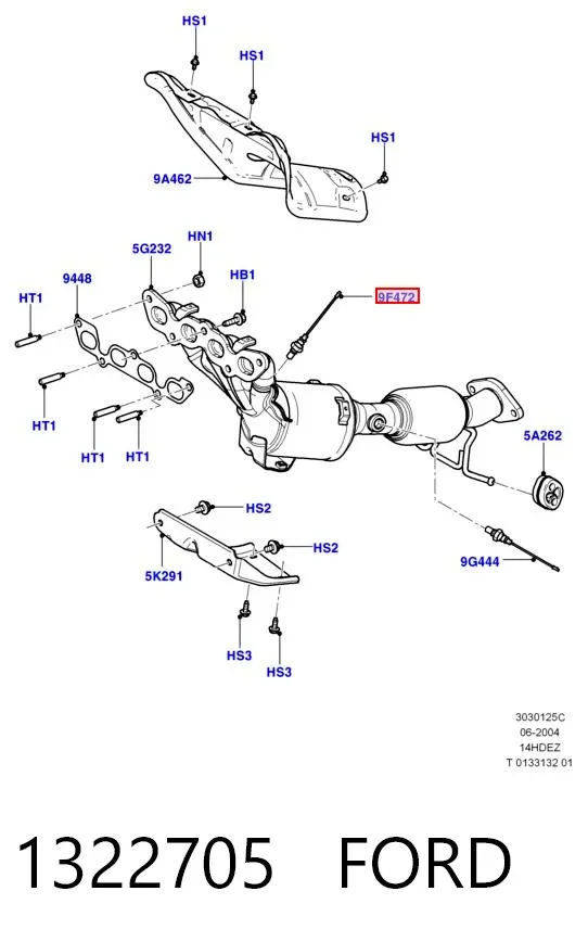 Sonda lambda, sensor de oxigênio depois de catalisador 1322705 Ford