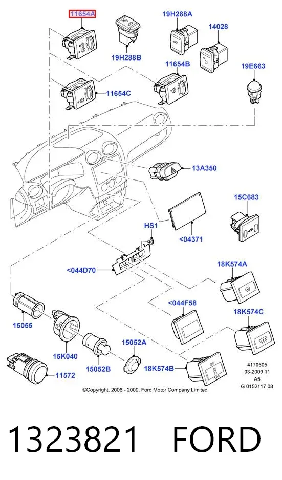 Comutador das luzes no "painel de instrumentos" 1323821 Ford