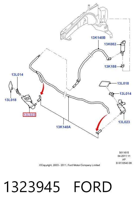 Suporte do injetor de fluido para lavador das luzes (cilindro de elevação) 1323945 Ford