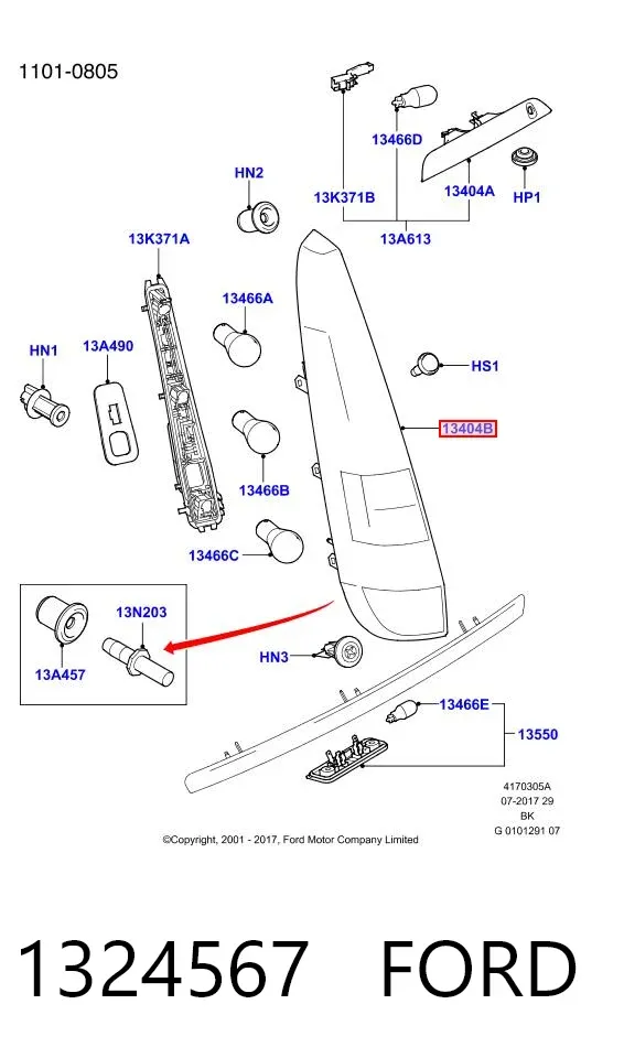 Lanterna traseira esquerda 1324567 Ford