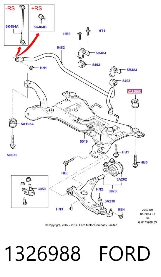 Bloco silencioso (coxim) de viga dianteira (de plataforma veicular) 1326988 Ford