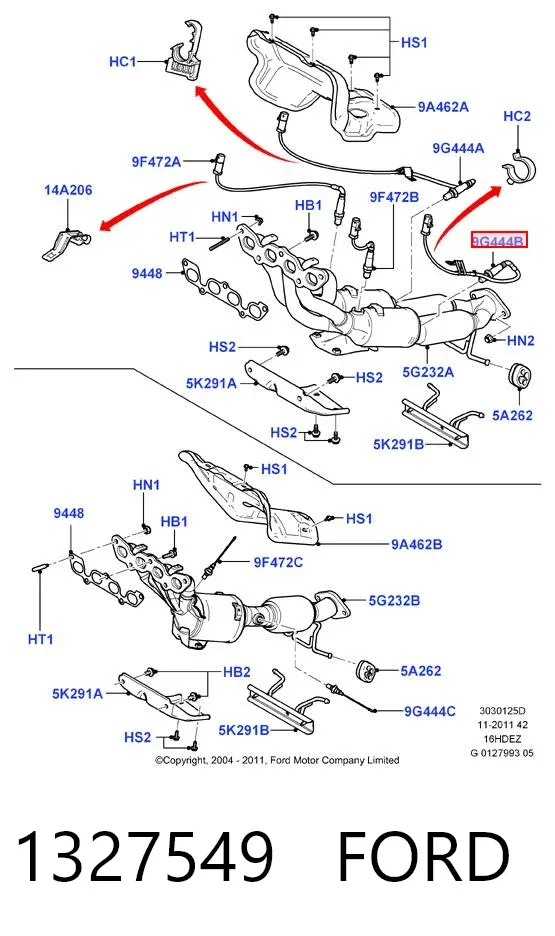 Sonda lambda, sensor esquerdo de oxigênio depois de catalisador 1327549 Ford