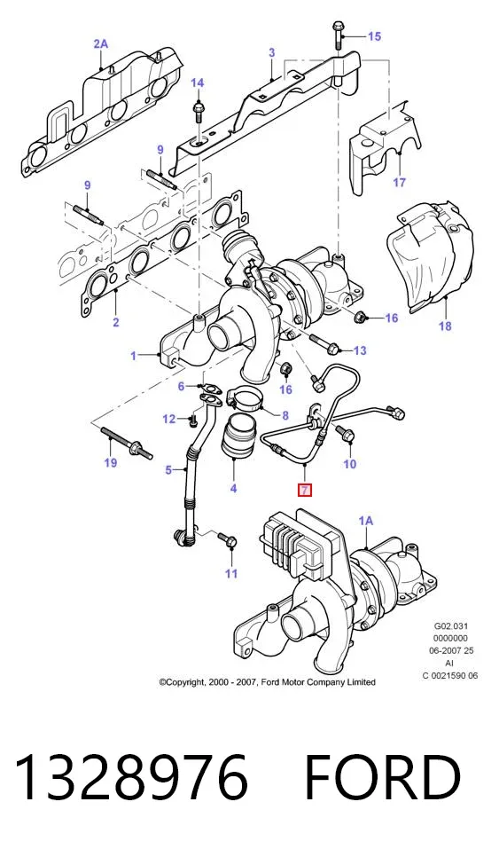 Tubo (mangueira) de fornecimento de óleo de turbina 1328976 Ford