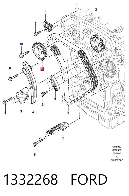 Engrenagem de cadeia da roda dentada da árvore distribuidora de motor 1332268 Ford
