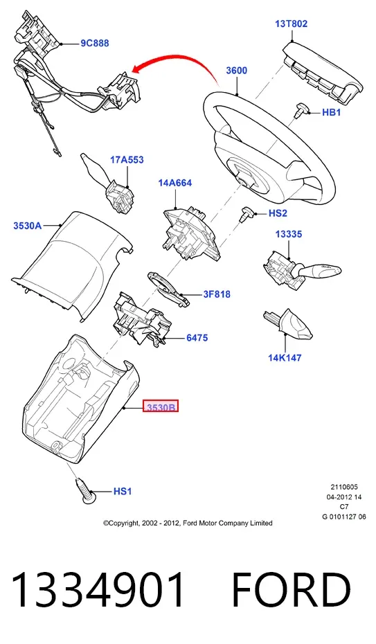 Caixa de proteção do mecanismo de direção 1334901 Ford