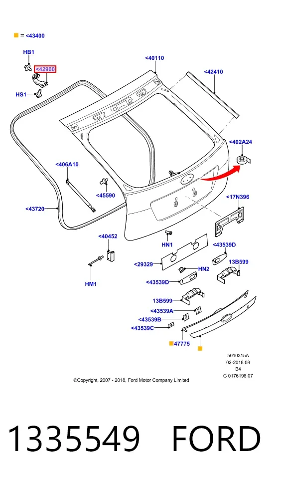 Gozno da porta traseira (de 3º/5º bagageiro) 1335549 Ford