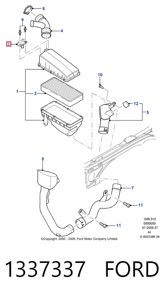 Sensor de fluxo (consumo) de ar, medidor de consumo M.A.F. - (Mass Airflow) 1337337 Ford