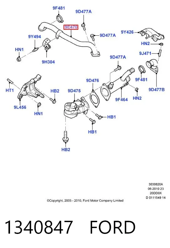 Cano derivado do sistema de recirculação dos gases de escape EGR 1340847 Ford