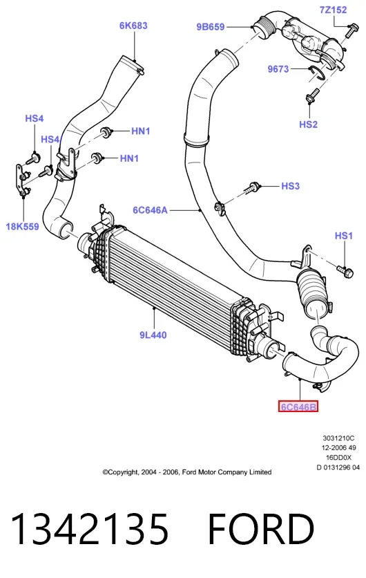 Mangueira (cano derivado) de intercooler 1342135 Ford