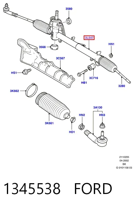 Cremalheira da direção 1345538 Ford