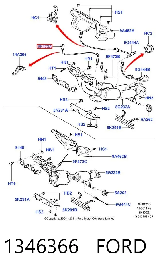 Sonda lambda, sensor de oxigênio depois de catalisador 1346366 Ford