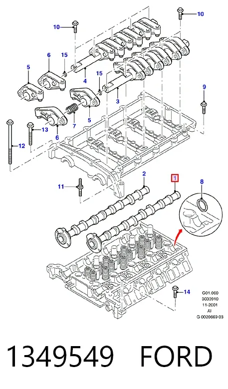 Árvore distribuidora de motor de admissão 1349549 Ford