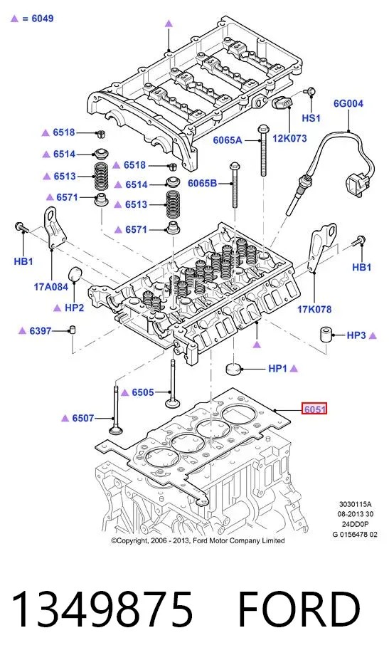 Vedante de cabeça de motor (CBC) 1349875 Ford