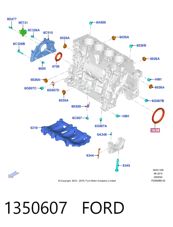 Vedação traseira de cambota de motor 1350607 Ford