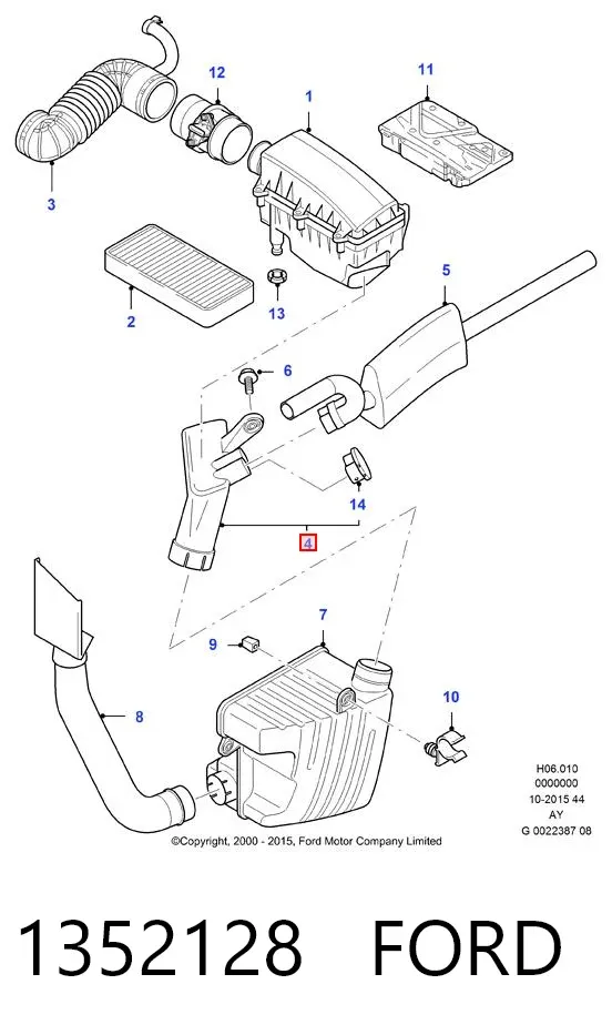 Cano derivado de ar, entrada de filtro de ar 1352128 Ford