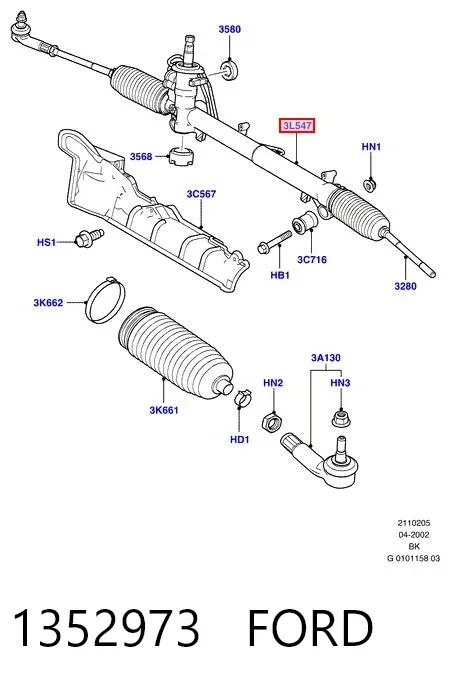 Cremalheira da direção 1352973 Ford
