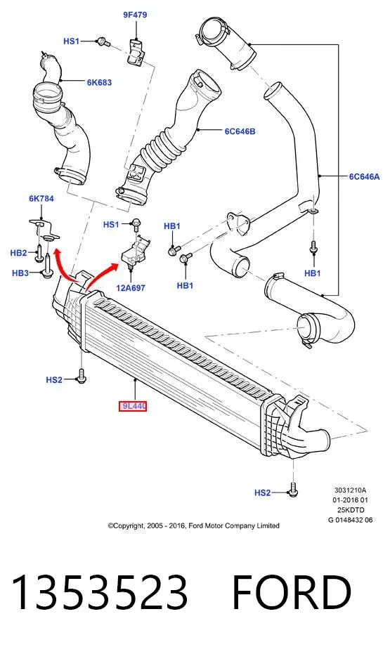 Radiador de intercooler 1353523 Ford