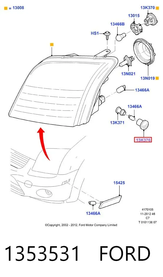 Luz intermitente no pára-lama direito 1353531 Ford