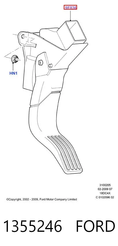 Pedal de gás (de acelerador) 1355246 Ford