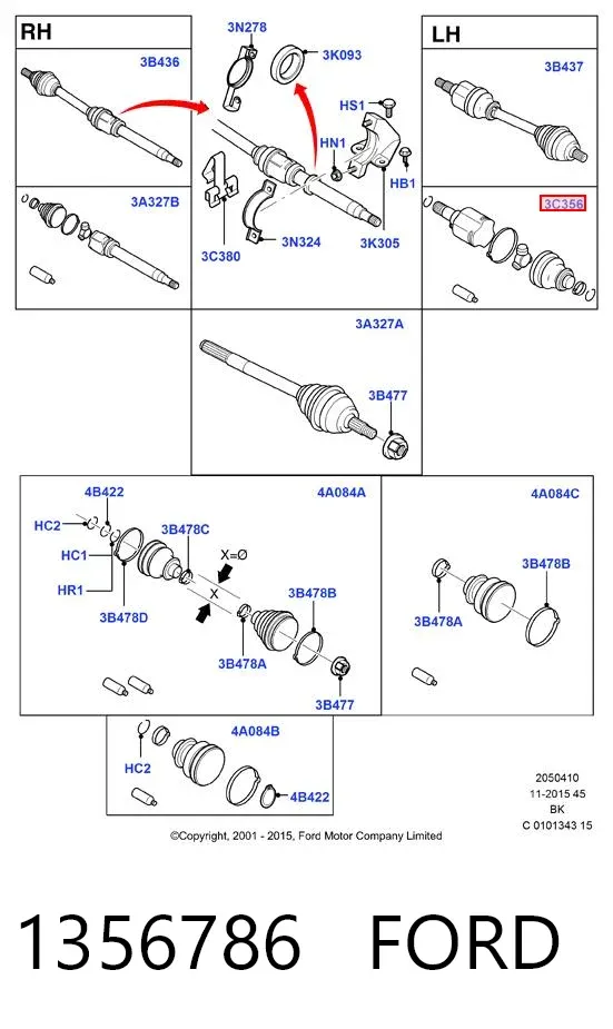 Junta homocinética interna dianteira esquerda 1356786 Ford