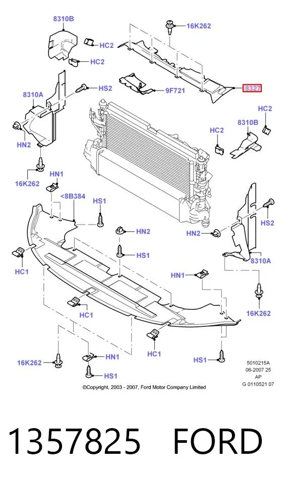Conduto de ar/defletor do radiador, superior 1357825 Ford