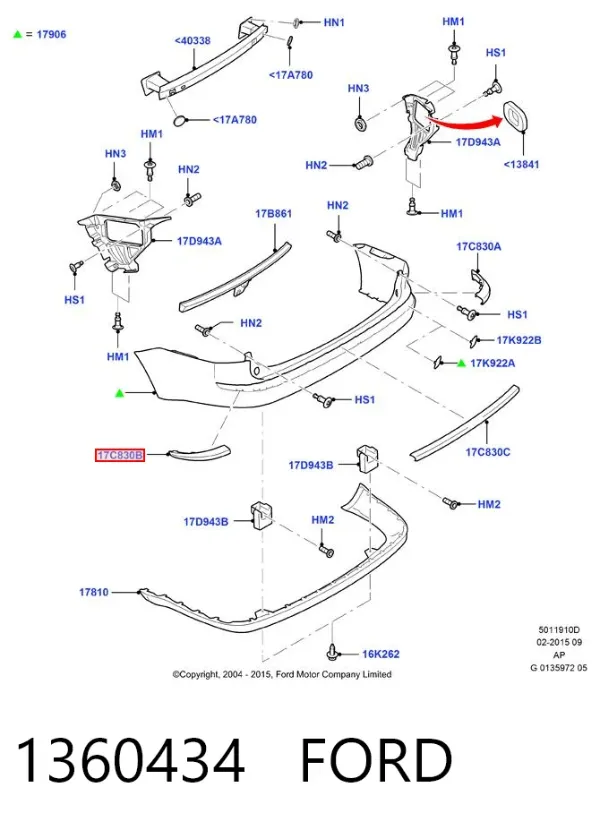 Moldura esquerda do pára-choque traseiro 1360434 Ford