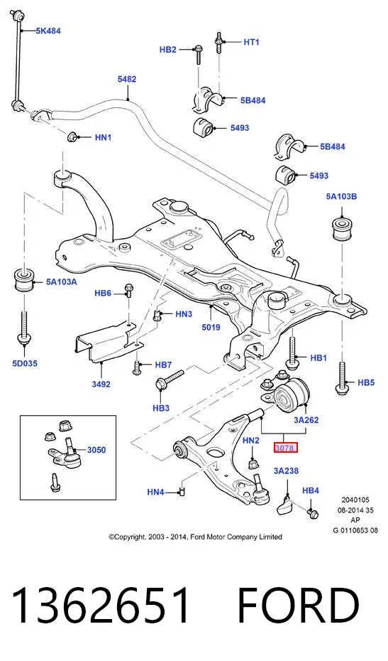 Braço oscilante inferior esquerdo de suspensão dianteira 1362651 Ford