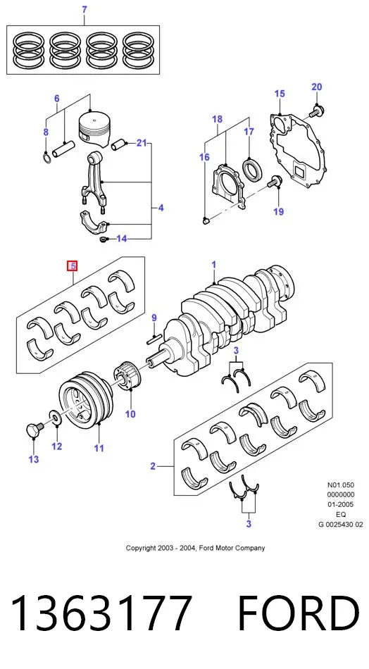 Folhas inseridas de cambota de biela, kit, 1ª reparação ( + 0,25) 1363177 Ford