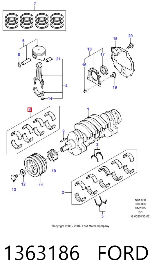 Folhas inseridas de cambota de biela, kit, 2ª reparação ( + 0,50) 1363186 Ford