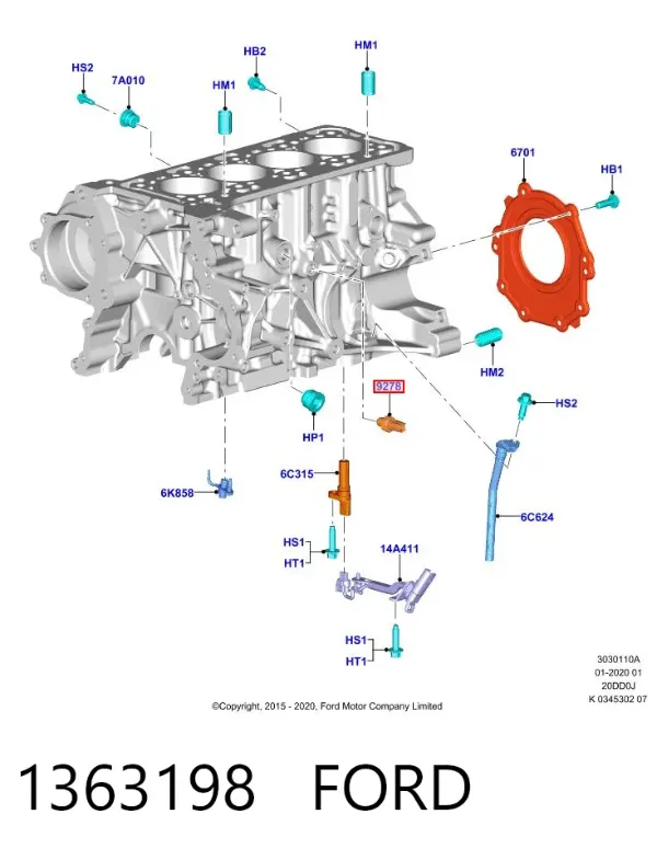 Sensor de pressão de óleo 1363198 Ford
