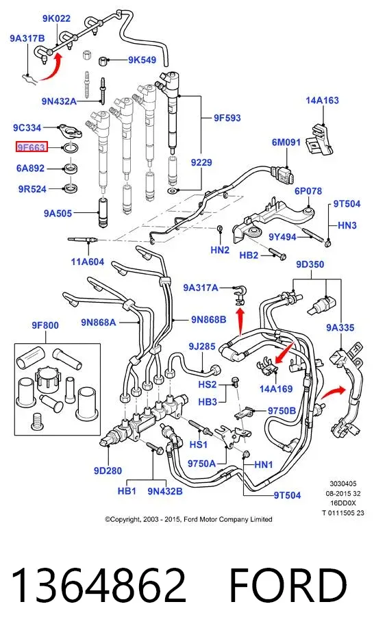 Kit de reparação do injetor 1364862 Ford
