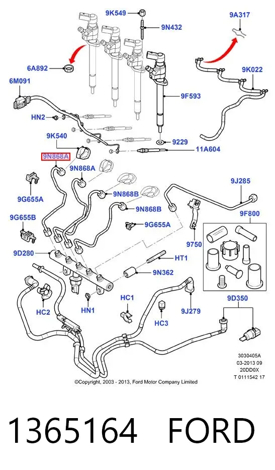Distribuidor de combustível (rampa) 1365164 Ford
