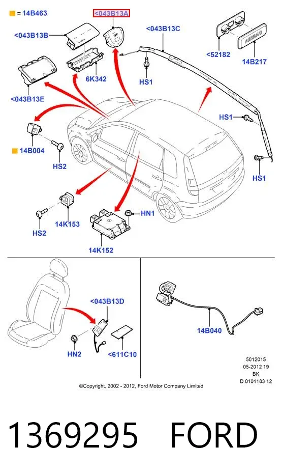 Cinto de segurança (AIRBAG) de condutor 1369295 Ford