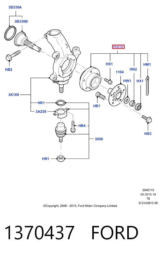 Rolamento de cubo dianteiro 1370437 Ford