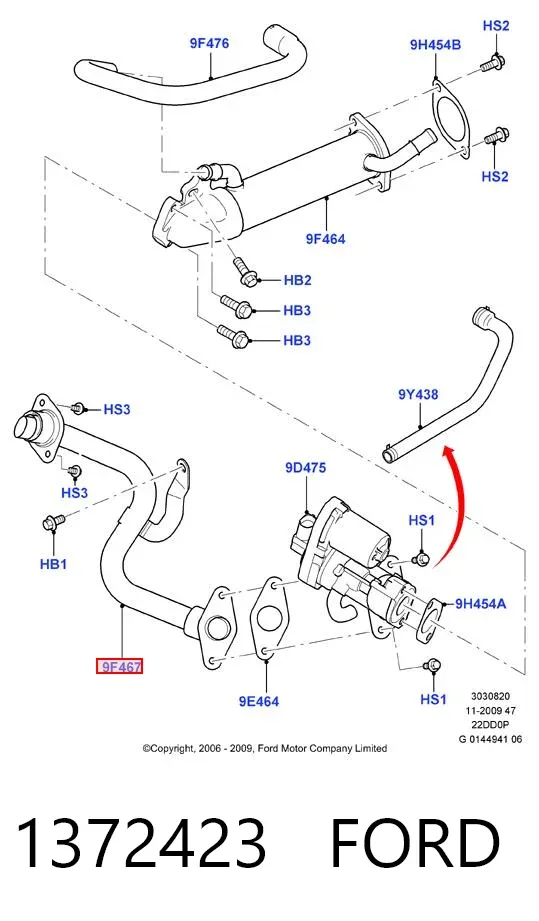 Cano derivado do sistema de recirculação dos gases de escape EGR 9659958880 Fiat/Alfa/Lancia