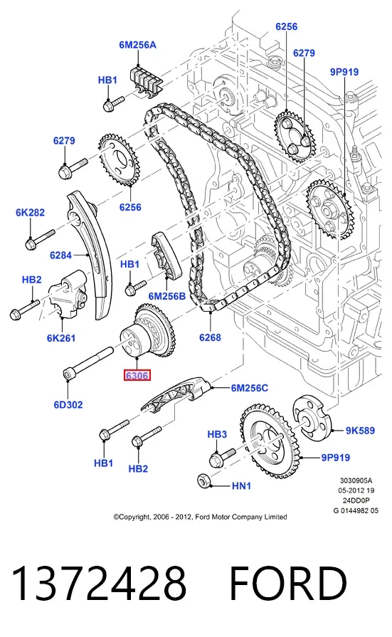Engrenagem de cadeia da roda dentada de acionamento de cambota de motor Peugeot Boxer III