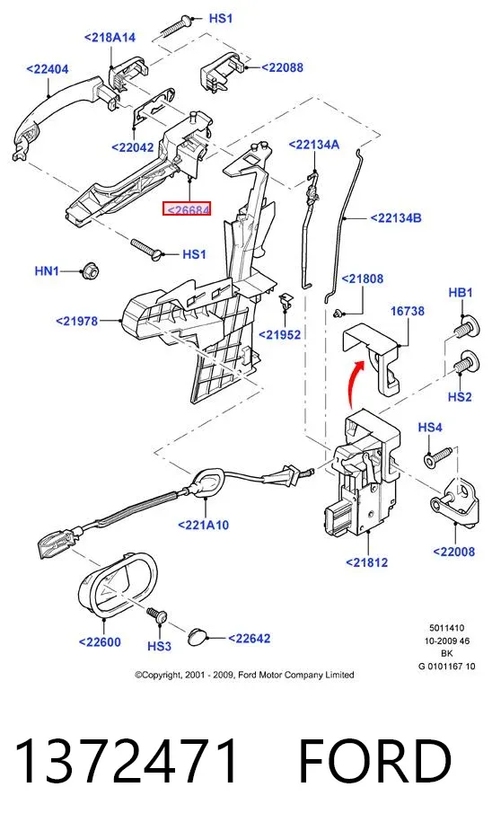 Suporte de maçaneta externa da porta dianteira direita 1372471 Ford