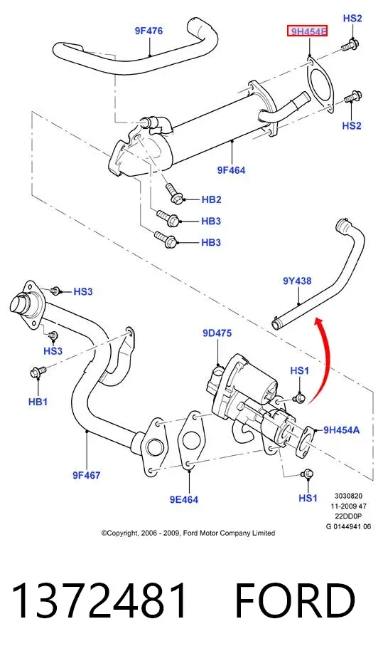 Vedante de refrigerador EGR do sistema de recirculação dos gases 1372481 Ford