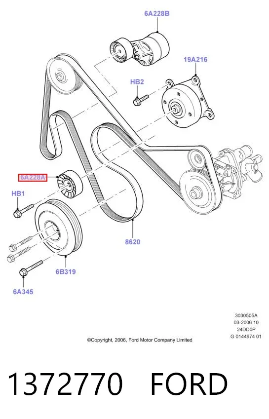 Rolo de reguladora de tensão da correia de transmissão 1372770 Ford