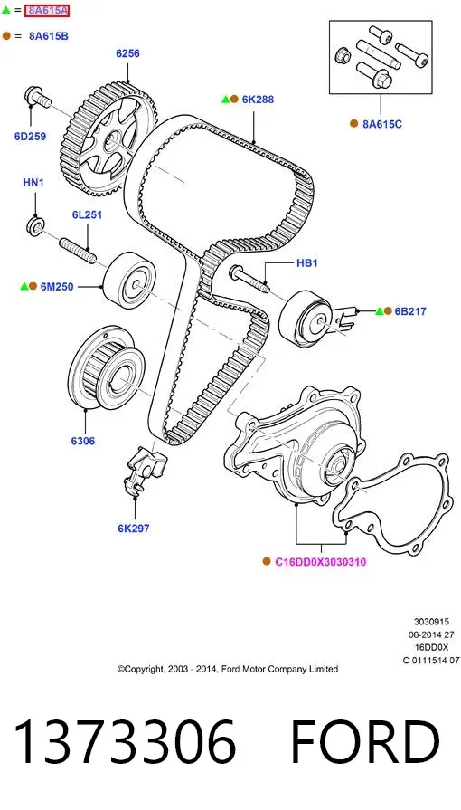Correia do mecanismo de distribuição de gás, kit 1373306 Ford