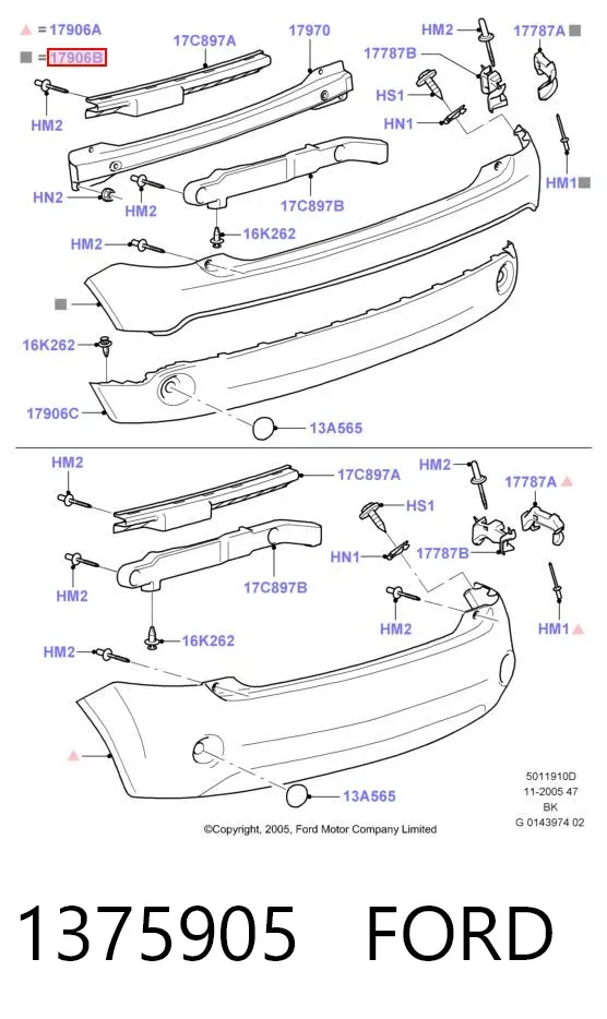 Pára-choque traseiro, parte superior 1375905 Ford