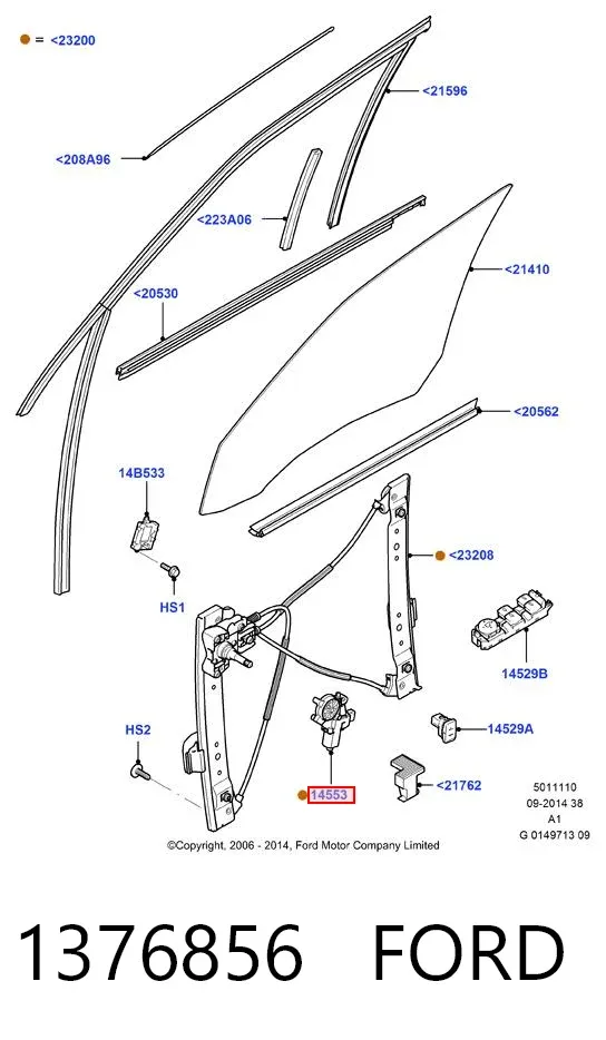 Motor de acionamento de vidro da porta dianteira esquerda 1376856 Ford