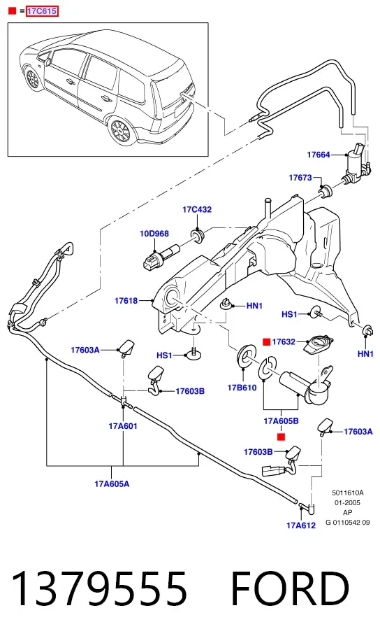 Gargalo do tanque de fluido para lavador 1379555 Ford