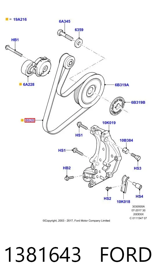 Correia dos conjuntos de transmissão 1381643 Ford