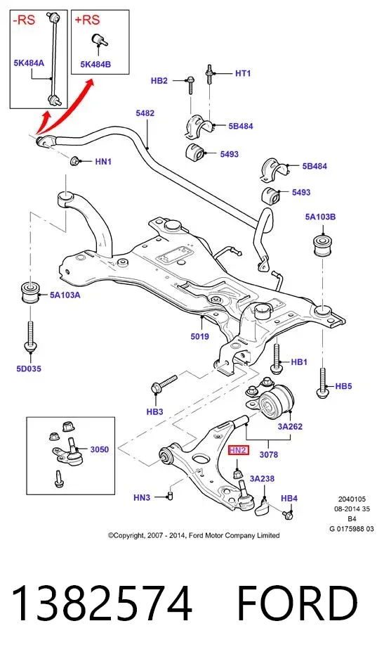 Parafuso de fixação de braço oscilante dianteiro, kit 1382574 Ford